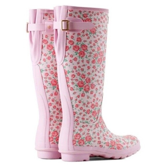 Hunter x LoveShackFancy WomenBack Adjustable Tall Rose HeartRain Boots 7 In Hand - Picture 1 of 3